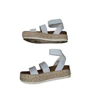 Esprit White Elastic Triple Strap Platform Espadrille Sandals Womens 7M